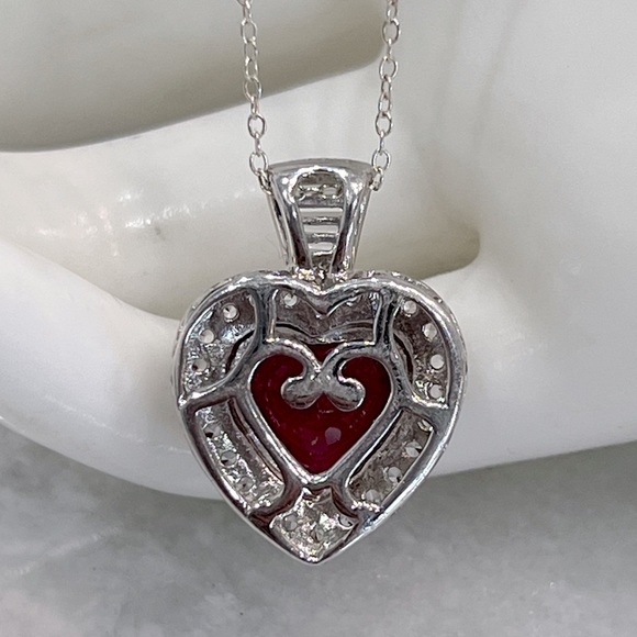Ruby & Topaz Sterling Silver Heart Pendant Necklace - Picture 10 of 14